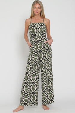 TIE BACK JUMPSUIT - TAUPE/OLIVE GREEN