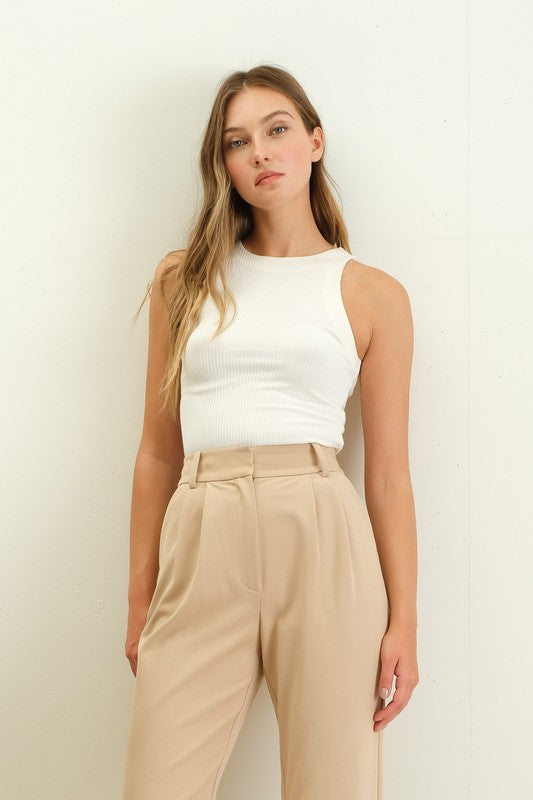 FITTED RIBBED TANK TOP - IVORY