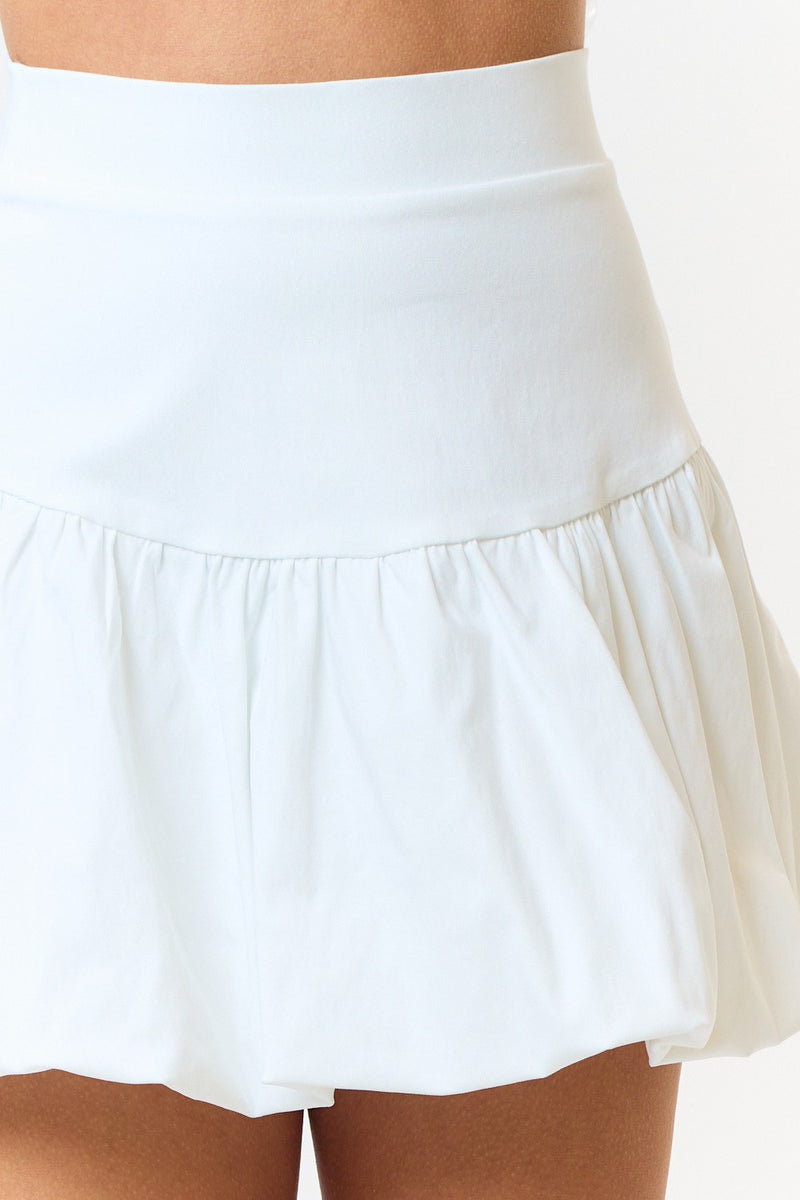 STRETCH FLARE BUBBLE MINI SKIRT - WHITE