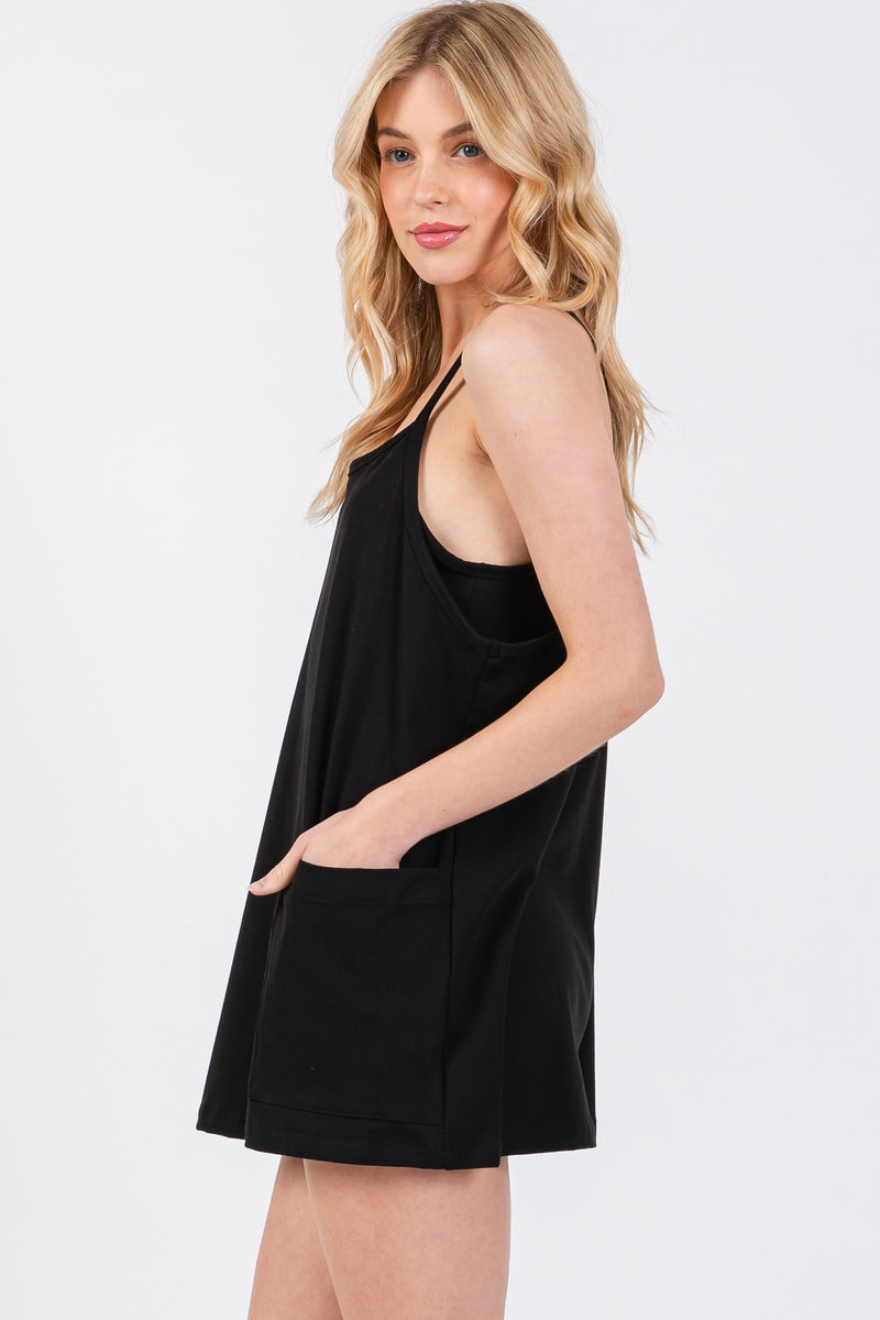 FRONT PATCH POCKET MINI DRESS - BLACK