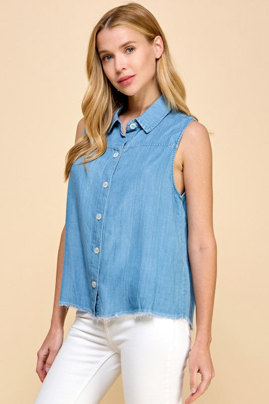 TENCEL BUTTON UP SHIRT - DENIM