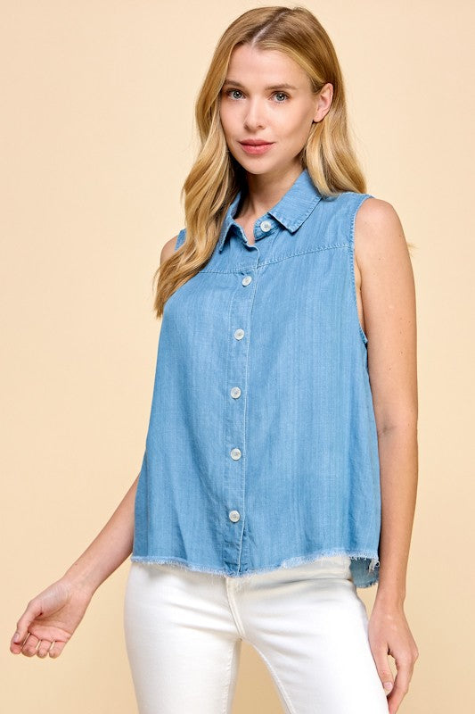 TENCEL BUTTON UP SHIRT - DENIM