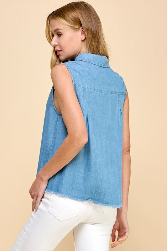 TENCEL BUTTON UP SHIRT - DENIM