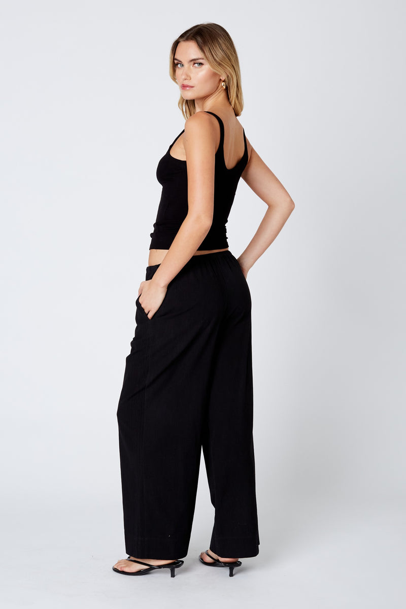 LINEN DRAWSTRING PANT - BLACK