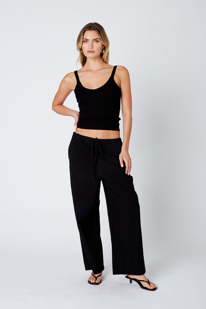 LINEN DRAWSTRING PANT - BLACK