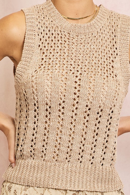 POINTELLE KNIT VEST - LATTE
