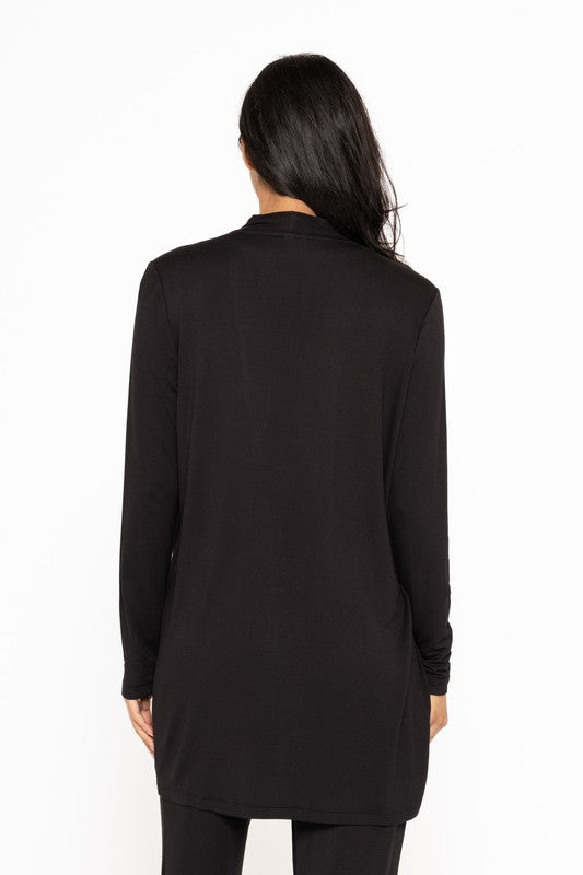OPEN FRONT TERRY CARDIGAN - BLACK