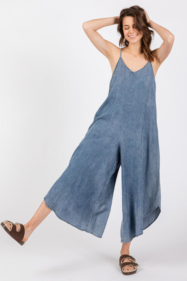 LIGHTWEIGHT DENIM JUMPSUIT - MEDIUM WASH