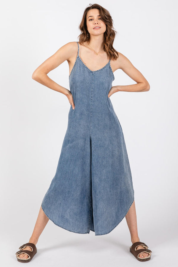 LIGHTWEIGHT DENIM JUMPSUIT - MEDIUM WASH