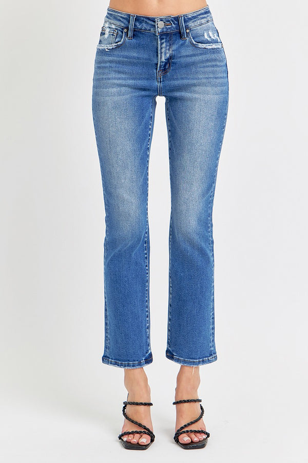 MID RISE ANKLE STRAIGHT JEANS - DARK