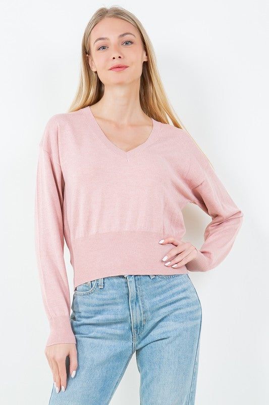 LIGHTWEIGHT V-NECK SWEATER - PEACH
