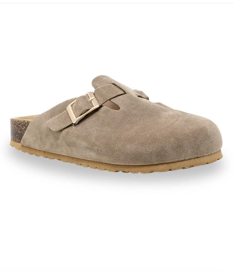 KALINA FAUX SUEDE CLOGS - TAUPE