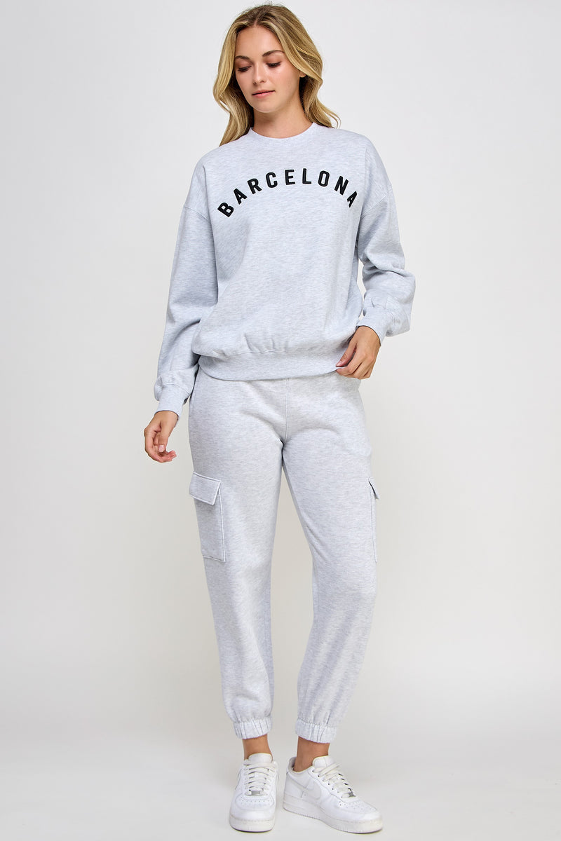 RELAXED FIT BARCELONA SWEATSHIRT - ICE GREY