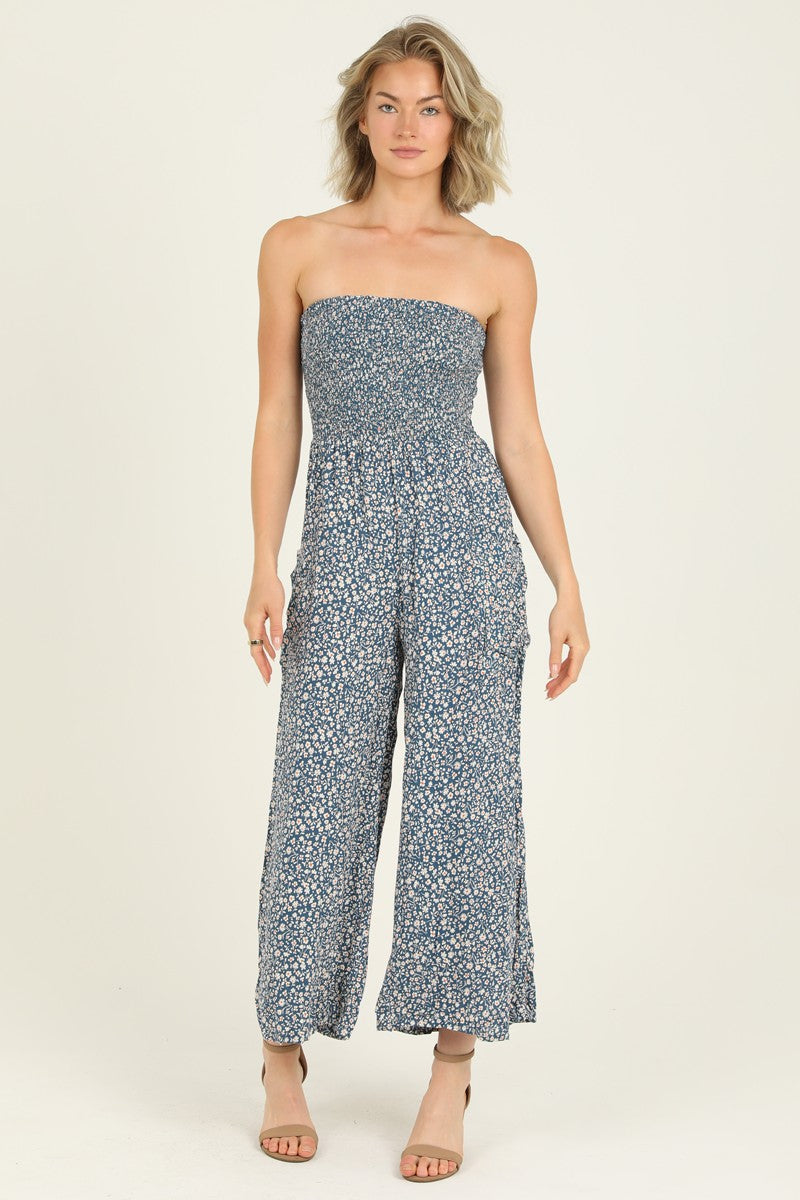 STRAPLESS WIDE LEG JUMPSUIT - DARK WATERS