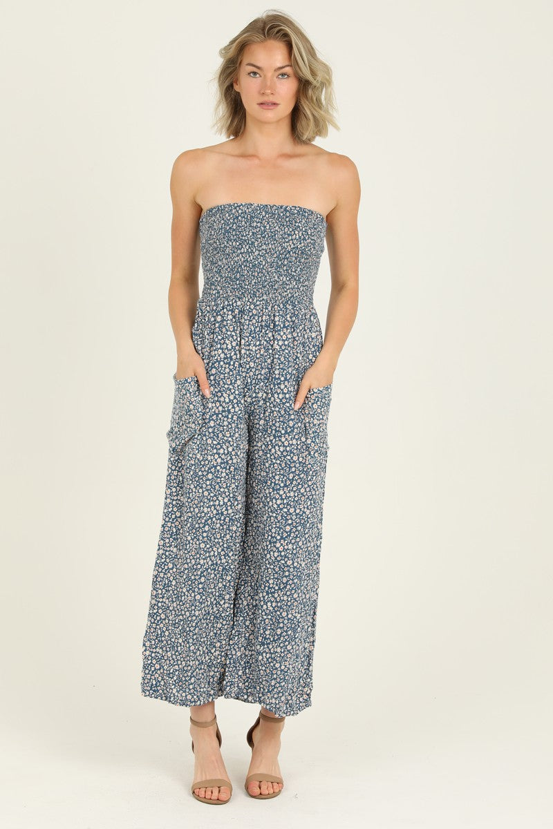 STRAPLESS WIDE LEG JUMPSUIT - DARK WATERS