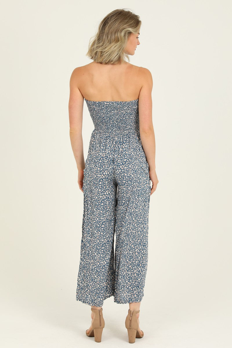 STRAPLESS WIDE LEG JUMPSUIT - DARK WATERS