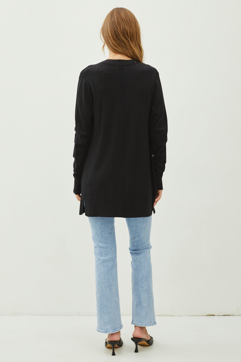 ESSENTIAL OPEN FRONT CARDIGAN - BLACK