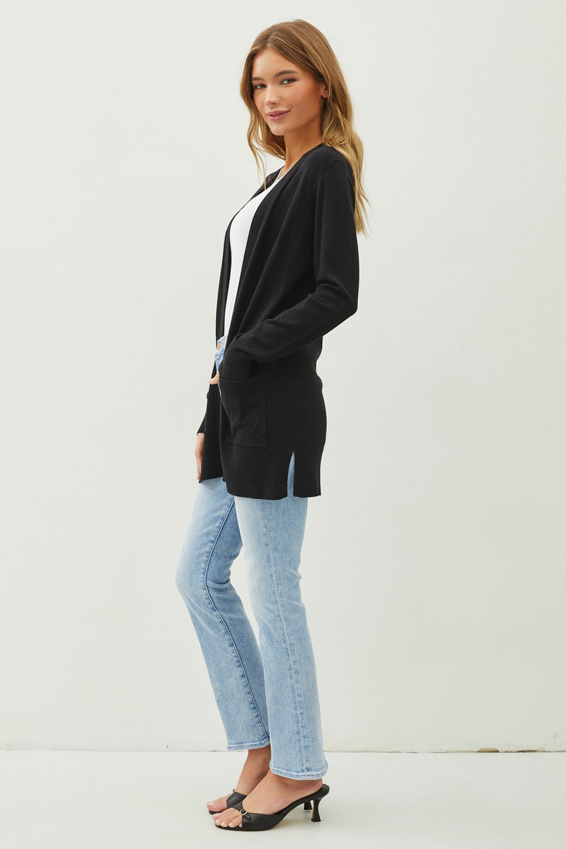 ESSENTIAL OPEN FRONT CARDIGAN - BLACK