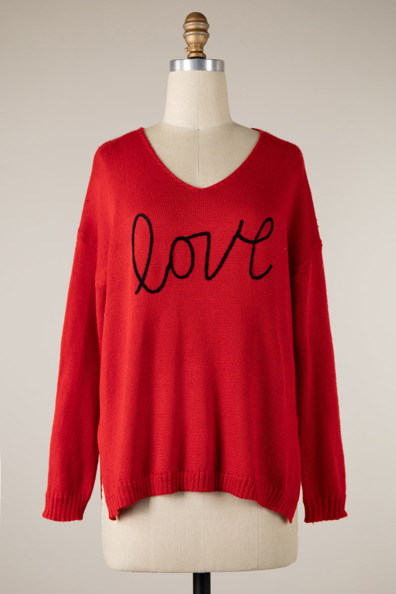 VALENTINE'S LIGHTWEIGHT "LOVE" SWEATER - RED