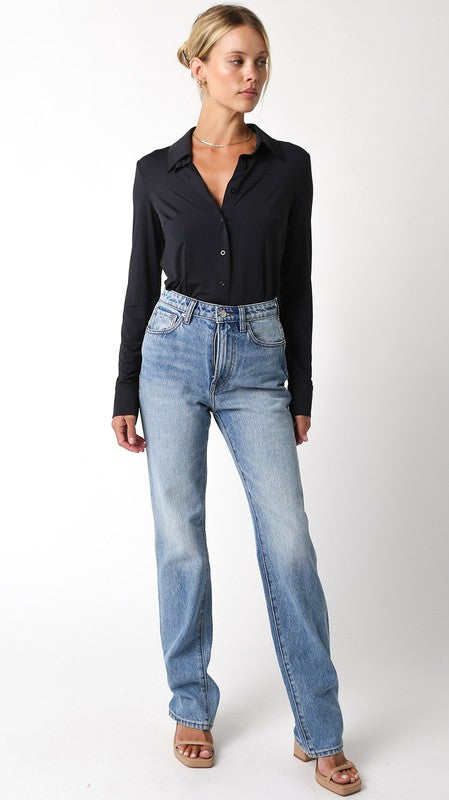 DESIREE BUTTON DOWN BODYSUIT - BLACK
