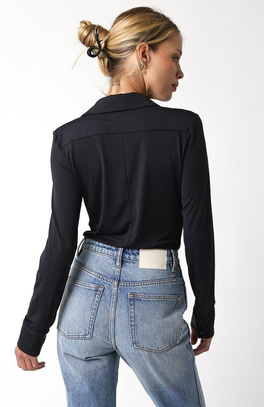 DESIREE BUTTON DOWN BODYSUIT - BLACK