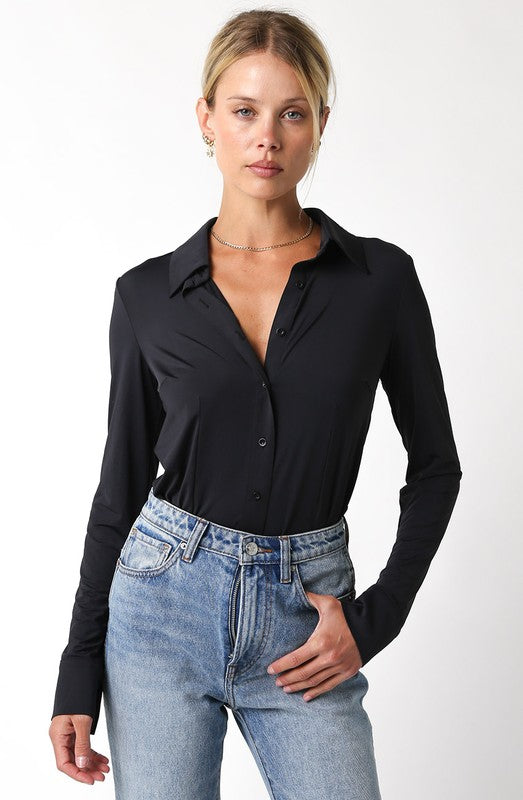 DESIREE BUTTON DOWN BODYSUIT - BLACK