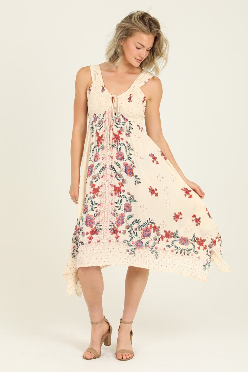 HANDKERCHIEF HEM MIDI DRESS - IVORY MULTI