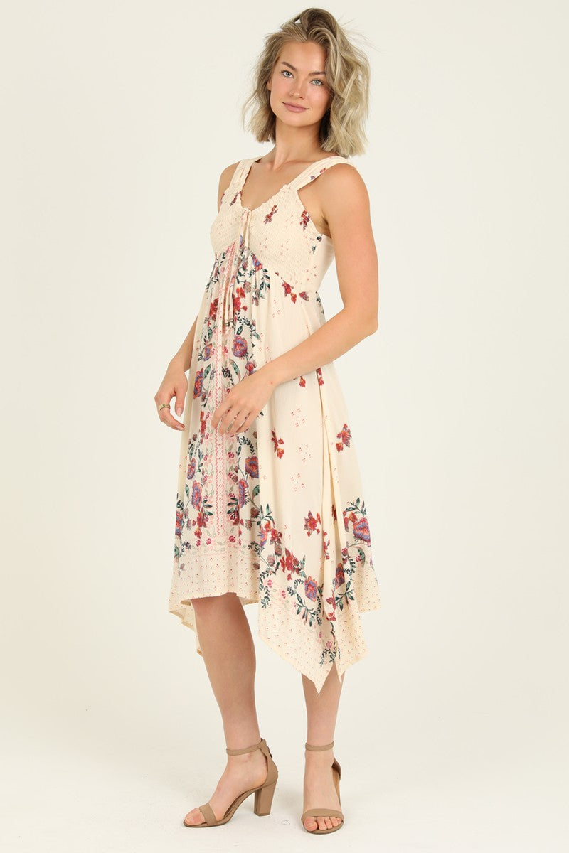 HANDKERCHIEF HEM MIDI DRESS - IVORY MULTI