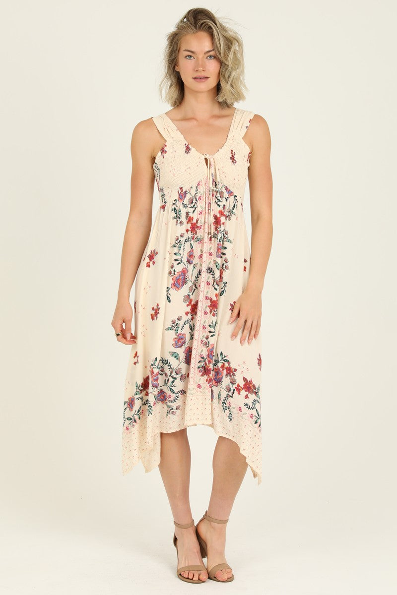 HANDKERCHIEF HEM MIDI DRESS - IVORY MULTI