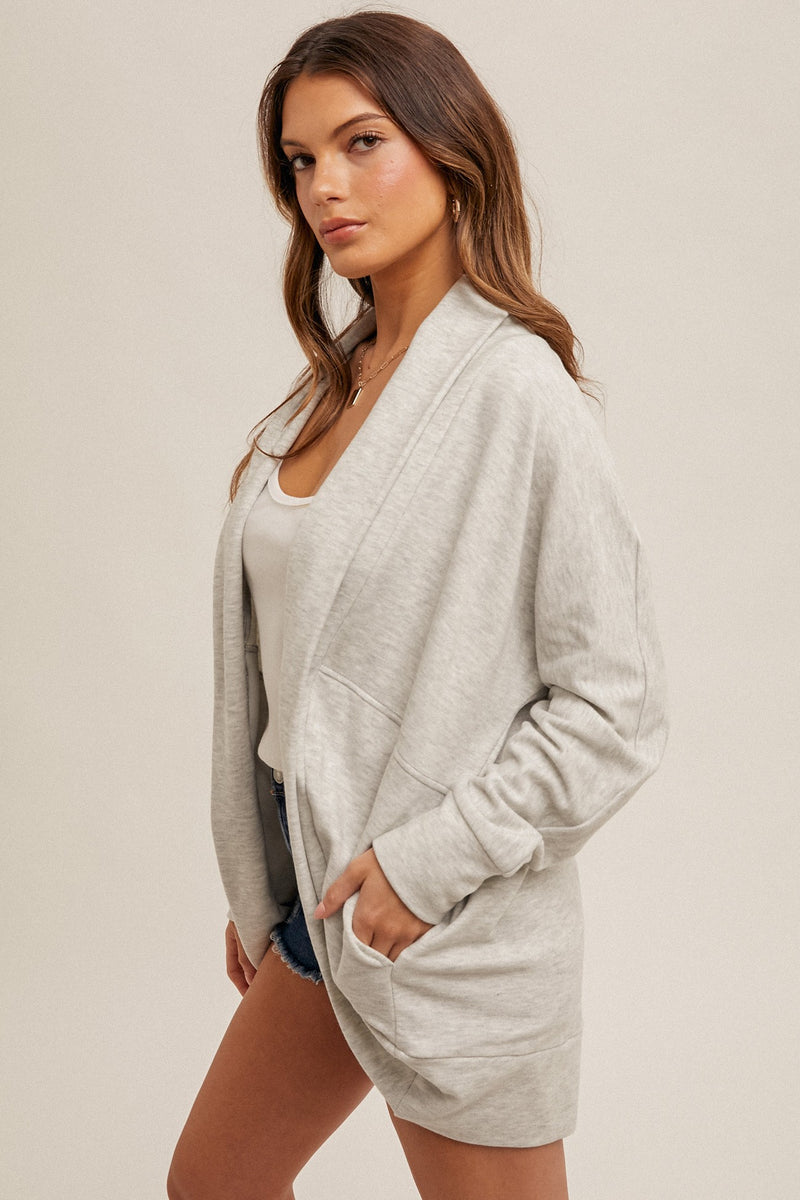 BRUSHED JERSEY COCOON CARDIGAN - H GREY