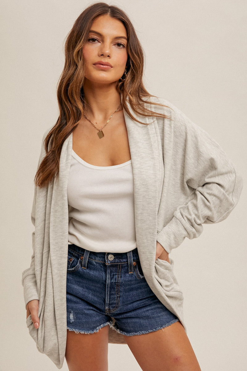 BRUSHED JERSEY COCOON CARDIGAN - H GREY