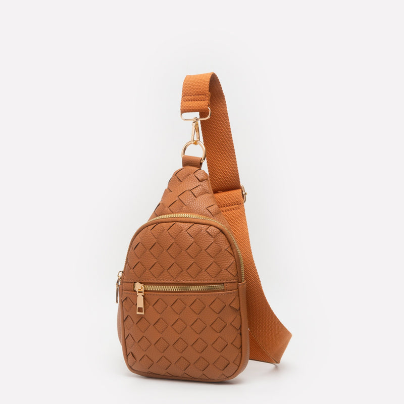 TALLIE WOVEN SLING BAG - TAN