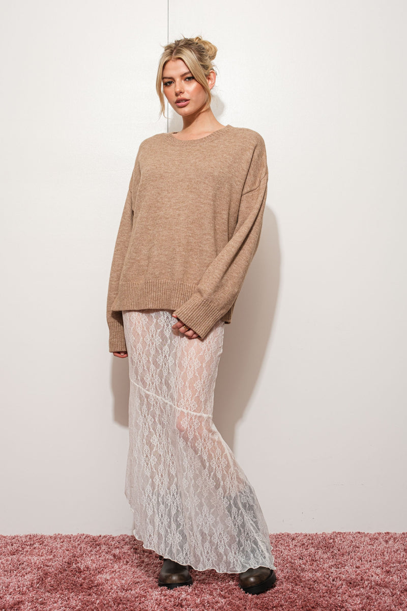 OVERSIZED BASIC KNIT SWEATER - MOCHA