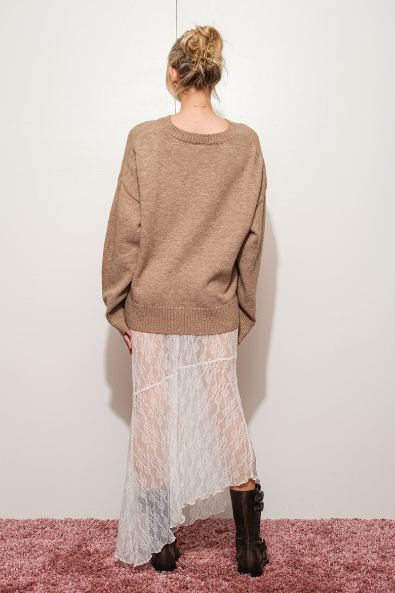 OVERSIZED BASIC KNIT SWEATER - MOCHA