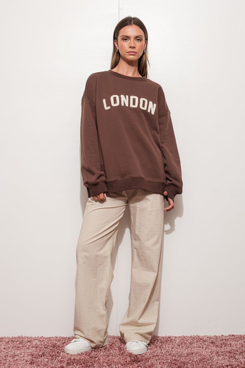 LONDON APPLIQUE SWEATSHIRT - BROWN