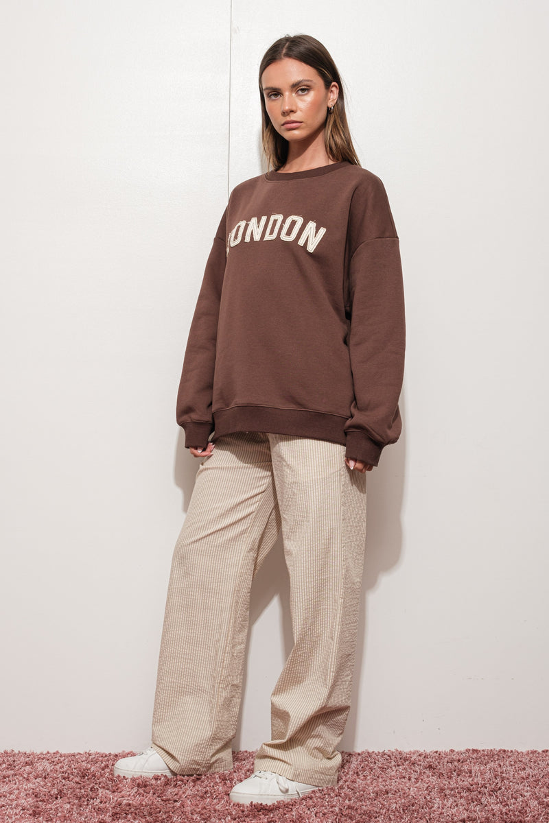 LONDON APPLIQUE SWEATSHIRT - BROWN