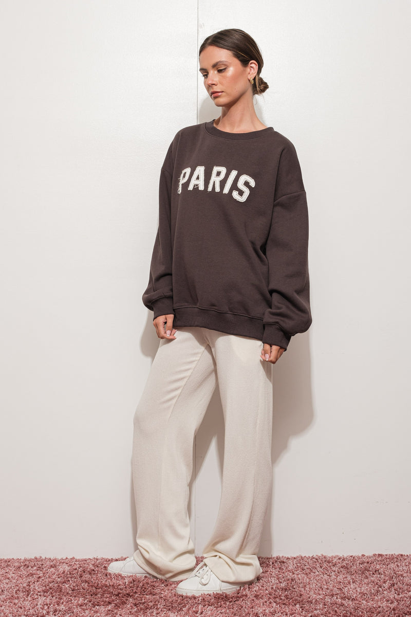 PARIS APPLIQUE SWEATSHIRT - CHARCOAL