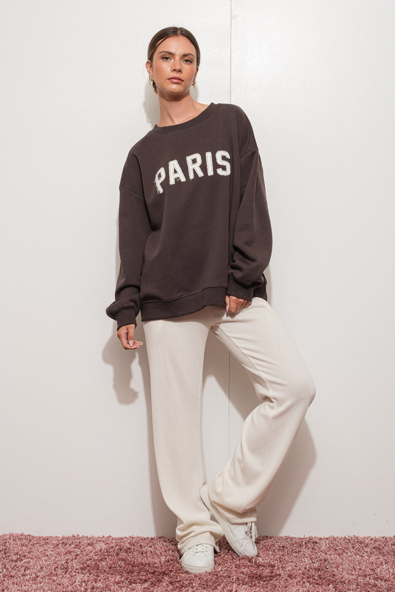 PARIS APPLIQUE SWEATSHIRT - CHARCOAL