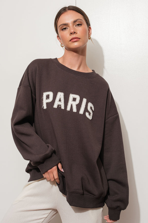 PARIS APPLIQUE SWEATSHIRT - CHARCOAL