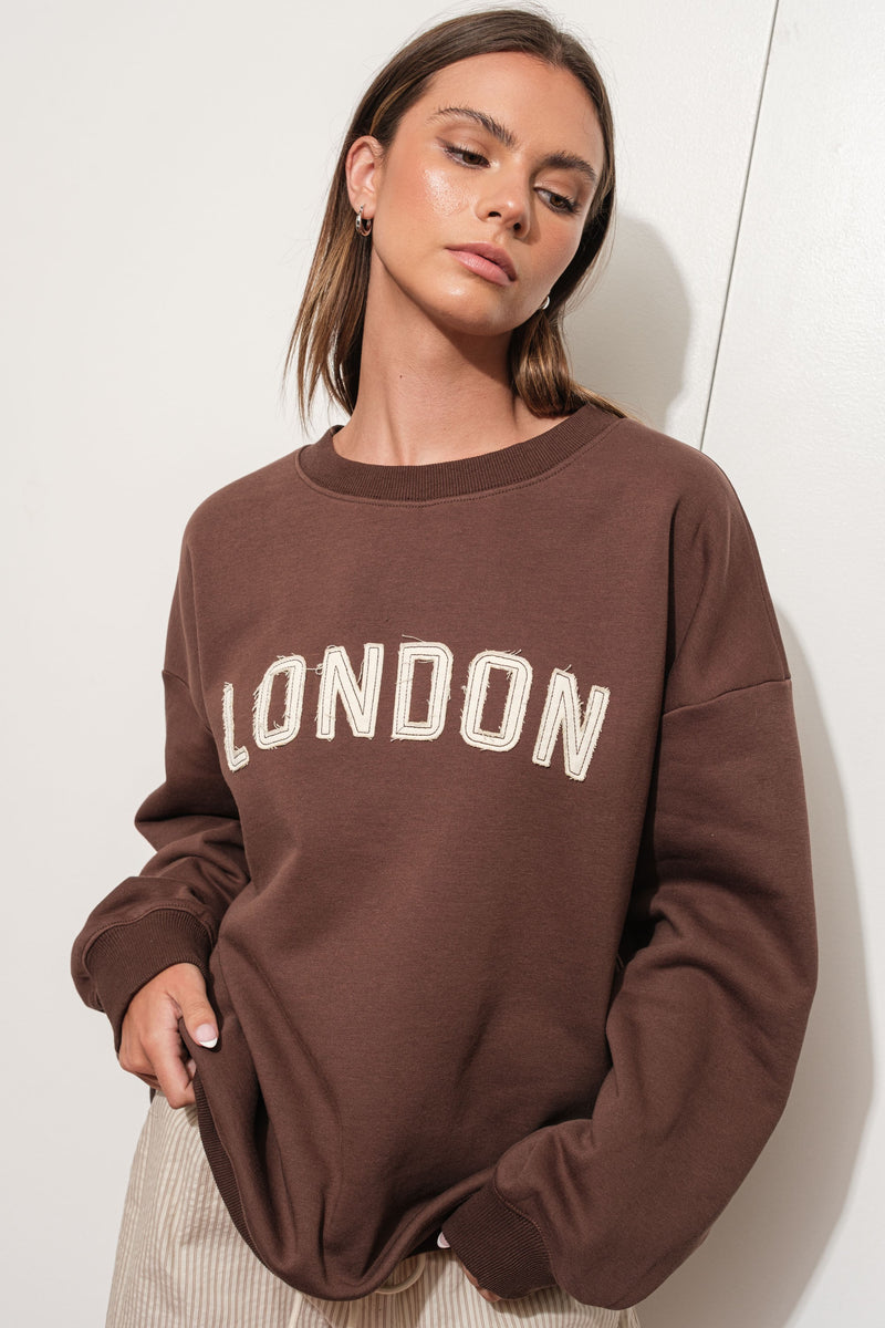 LONDON APPLIQUE SWEATSHIRT - BROWN