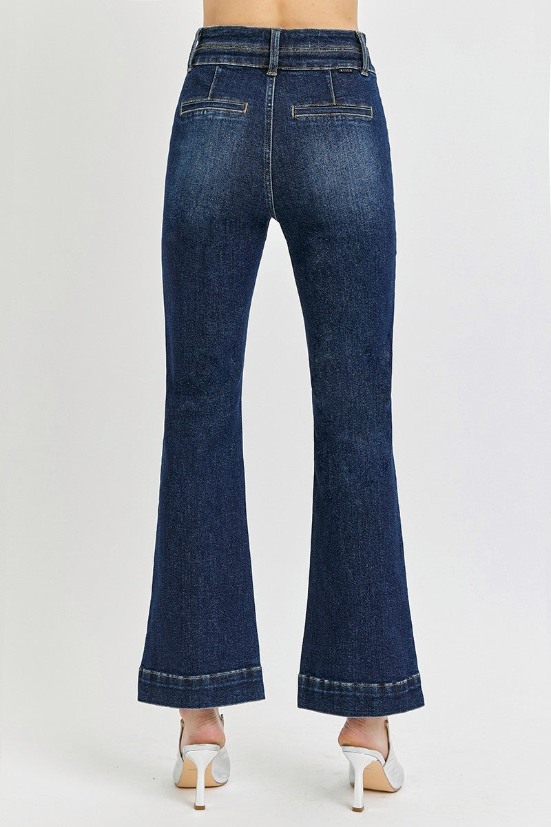 HIGH RISE ANKLE BOOTCUT JEANS - DARK