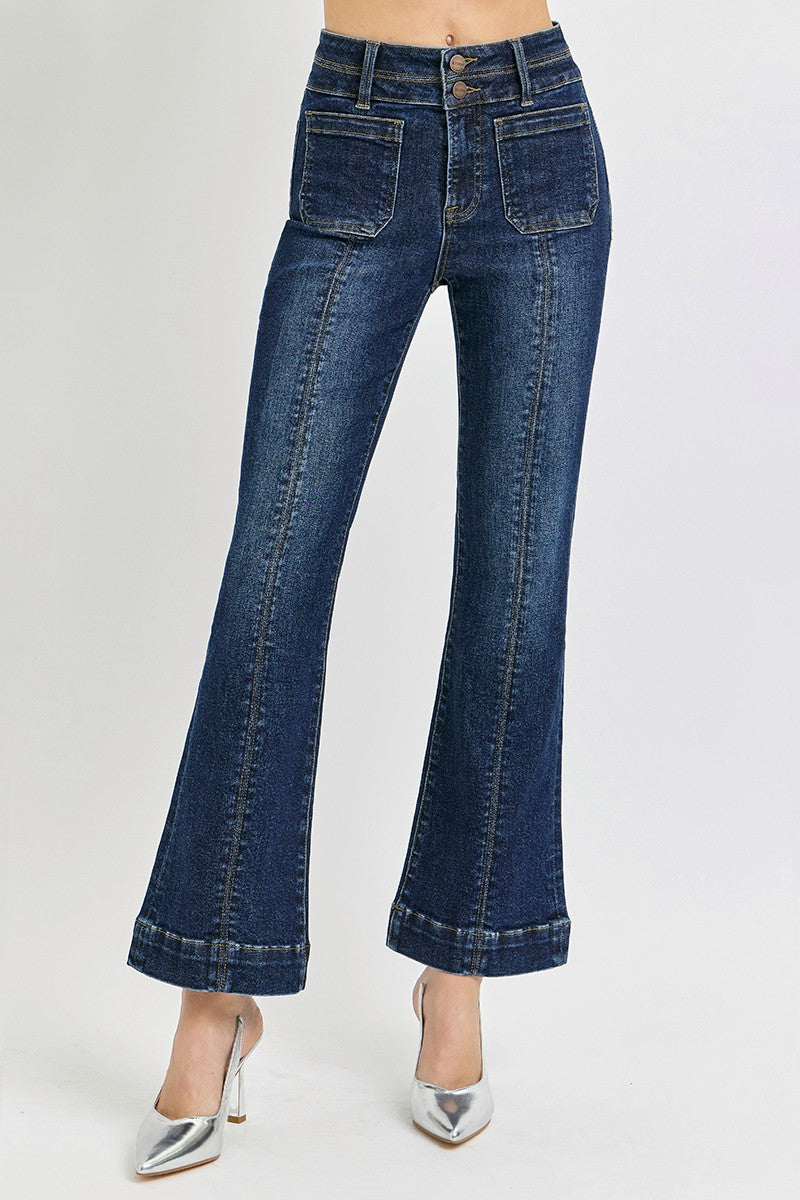 HIGH RISE ANKLE BOOTCUT JEANS - DARK