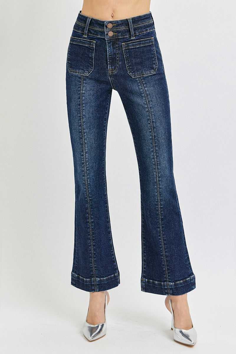 HIGH RISE ANKLE BOOTCUT JEANS - DARK