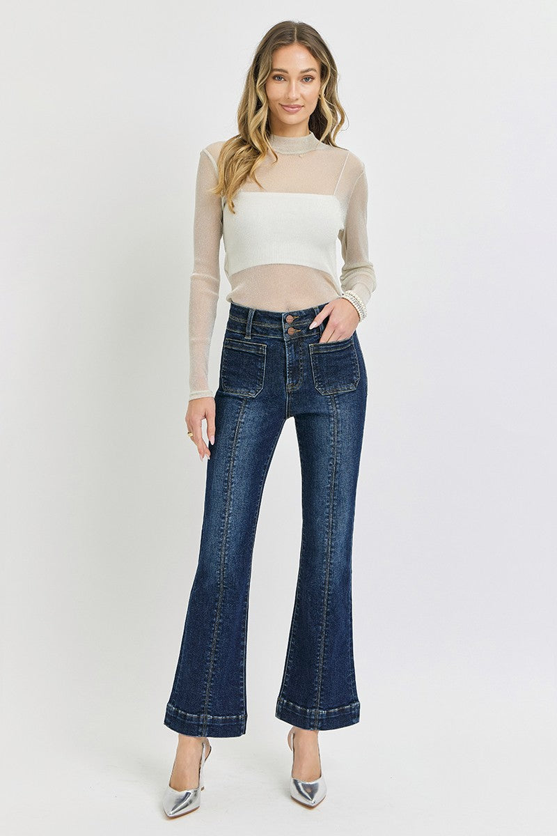 HIGH RISE ANKLE BOOTCUT JEANS - DARK