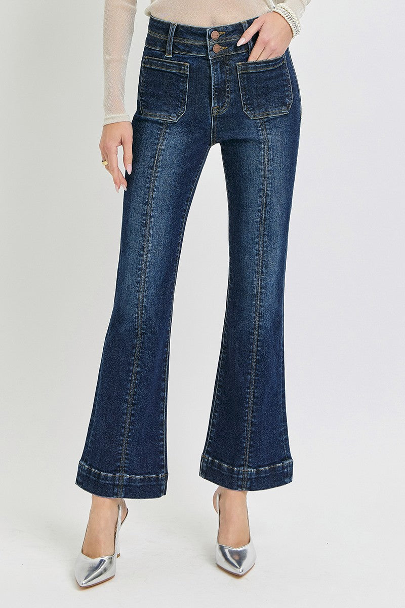 HIGH RISE ANKLE BOOTCUT JEANS - DARK