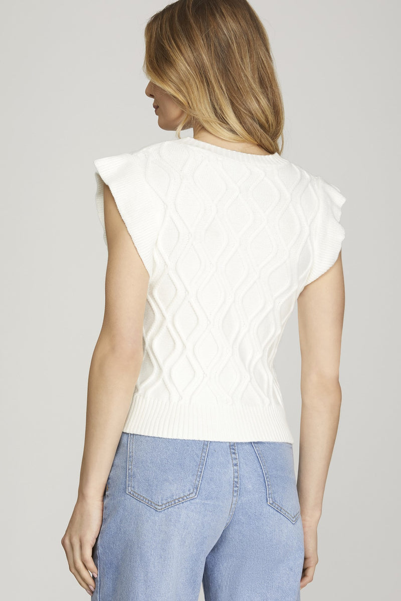 RUFFLE SLEEVE SWEATER TOP - OFF WHITE