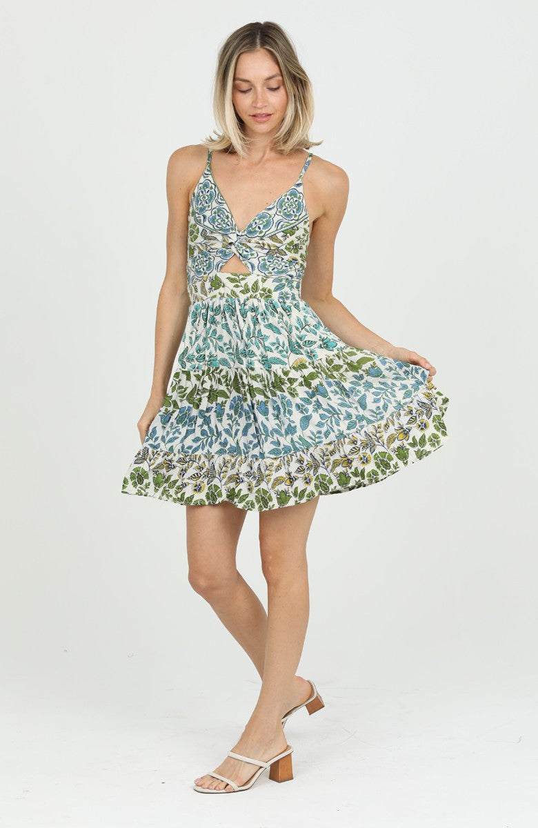 FLORAL TWIST FRONT CUT OUT SUNDRESS - IVORY