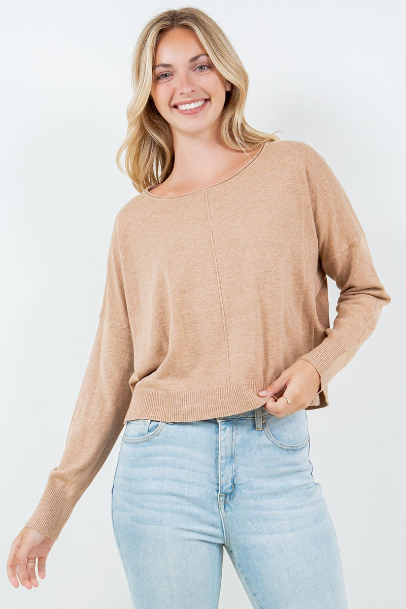 FRONT SEAM SWEATER - HEATHER TOFFEE