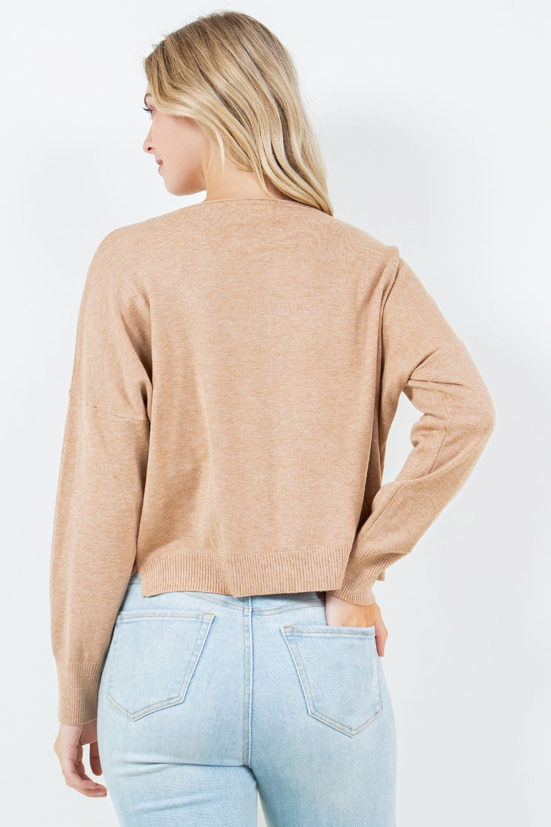 FRONT SEAM SWEATER - HEATHER TOFFEE