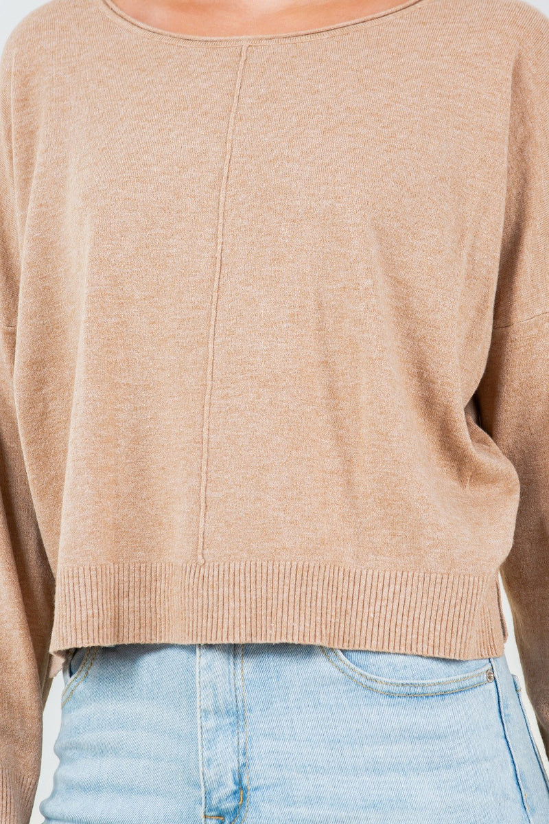 FRONT SEAM SWEATER - HEATHER TOFFEE